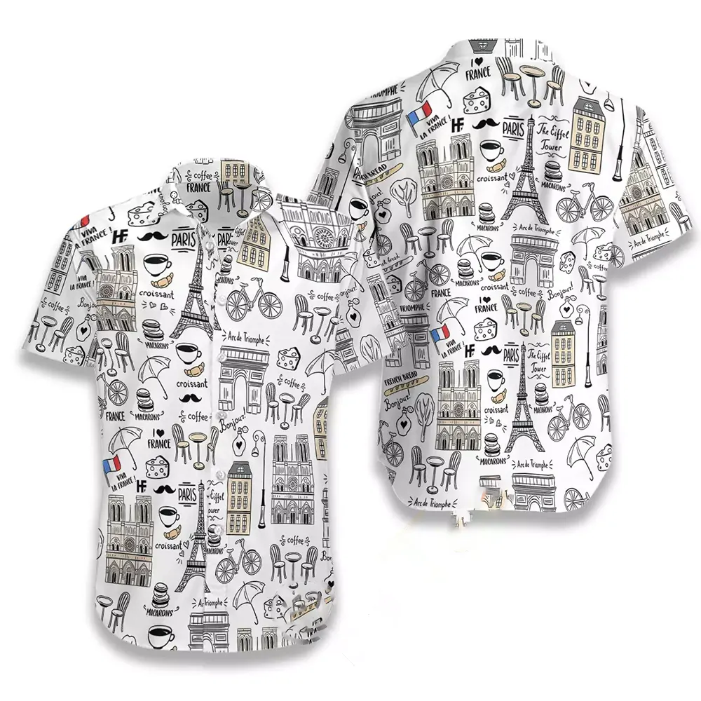 I Love France Doodle Hawaiian shirts