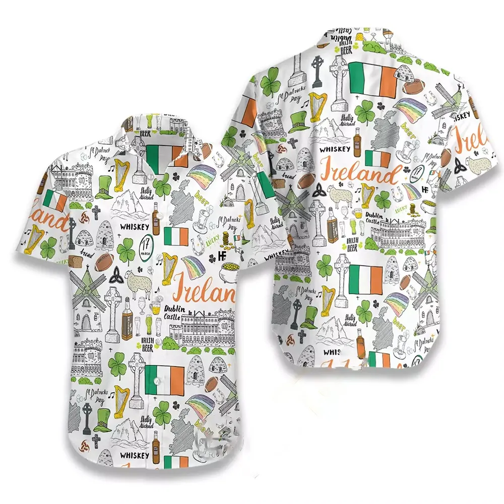 I Love Ireland Doodle Hawaiian shirts