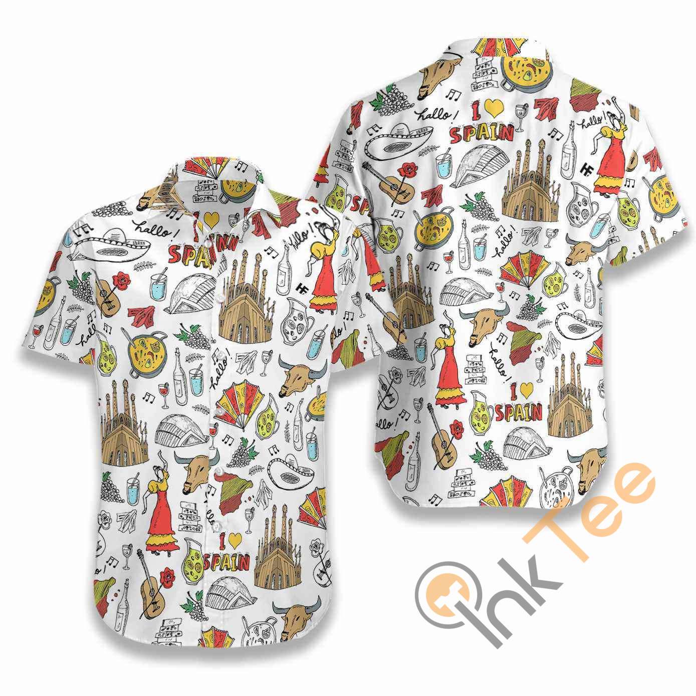 I Love Spain Doodle Hawaiian shirts