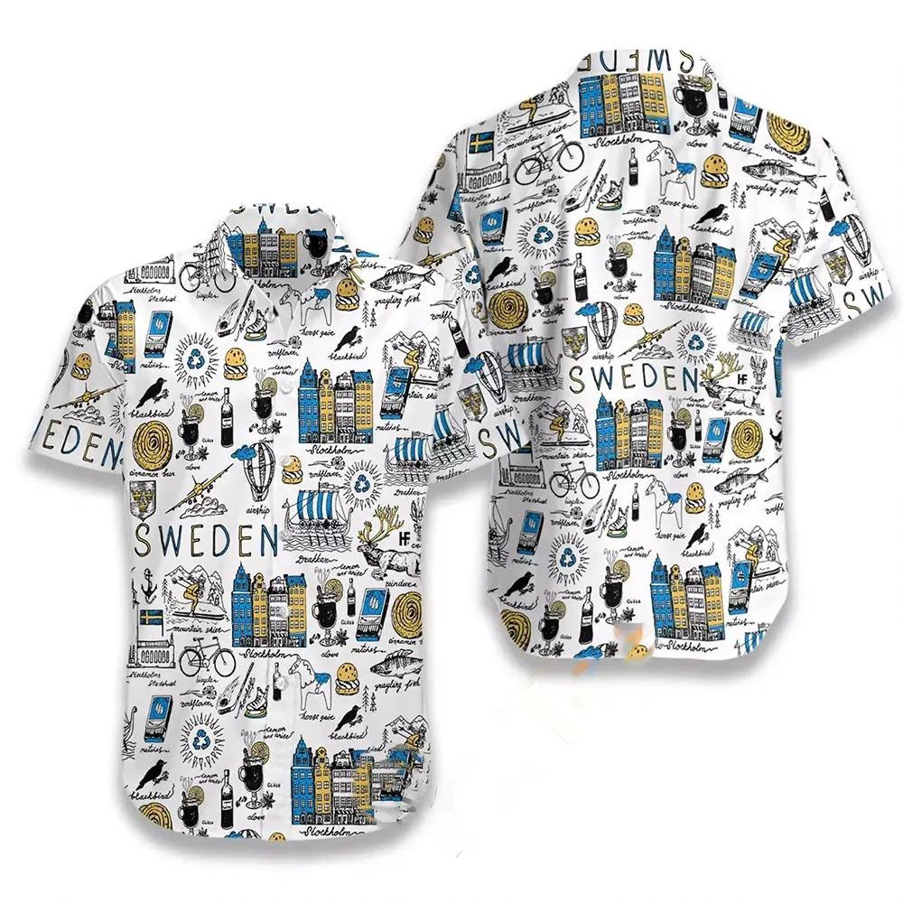 I Love Sweden Doodle Hawaiian shirts