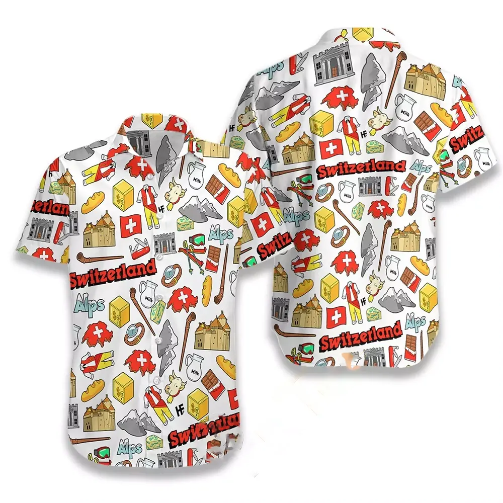 I Love Switzerland Doodle Hawaiian shirts
