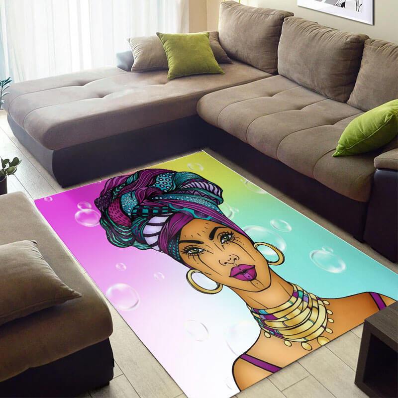 Inspired African Style Fancy American Black Art Melanin Girl Themed Home Rug 2 Inspired African Style Fancy American Black Art Melanin Girl Themed Home Rug
