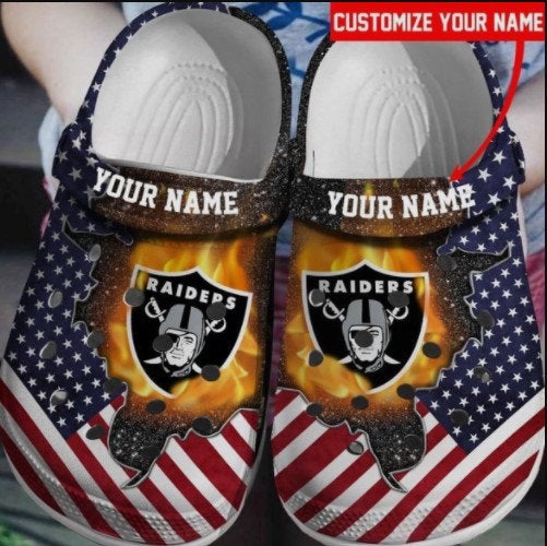 Las Vegas Raiders American Flag Personalized Crocband Nfl Crocs Clog Shoes