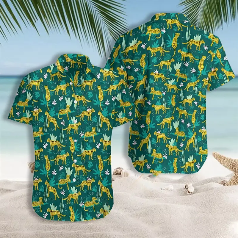 Leopards And Tropical Leaves Hawaiian shirts
