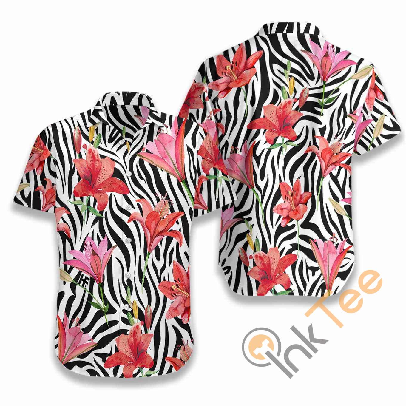 Lily Zebra Watercolor Painting Art Hawaiian shirts