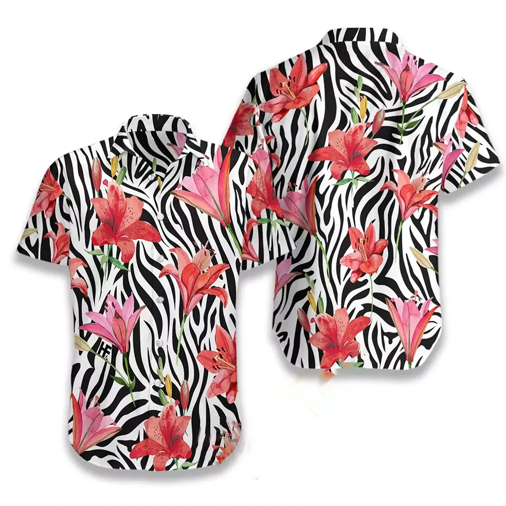 Lily Zebra Watercolor Painting Art Hawaiian shirts