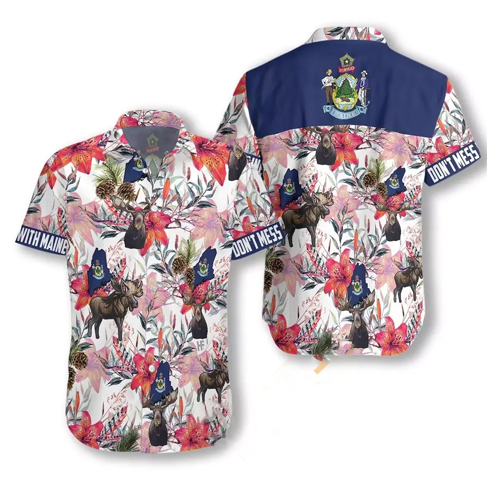 Maine Moose And White Pine Cone Tassel Hawaiian shirts