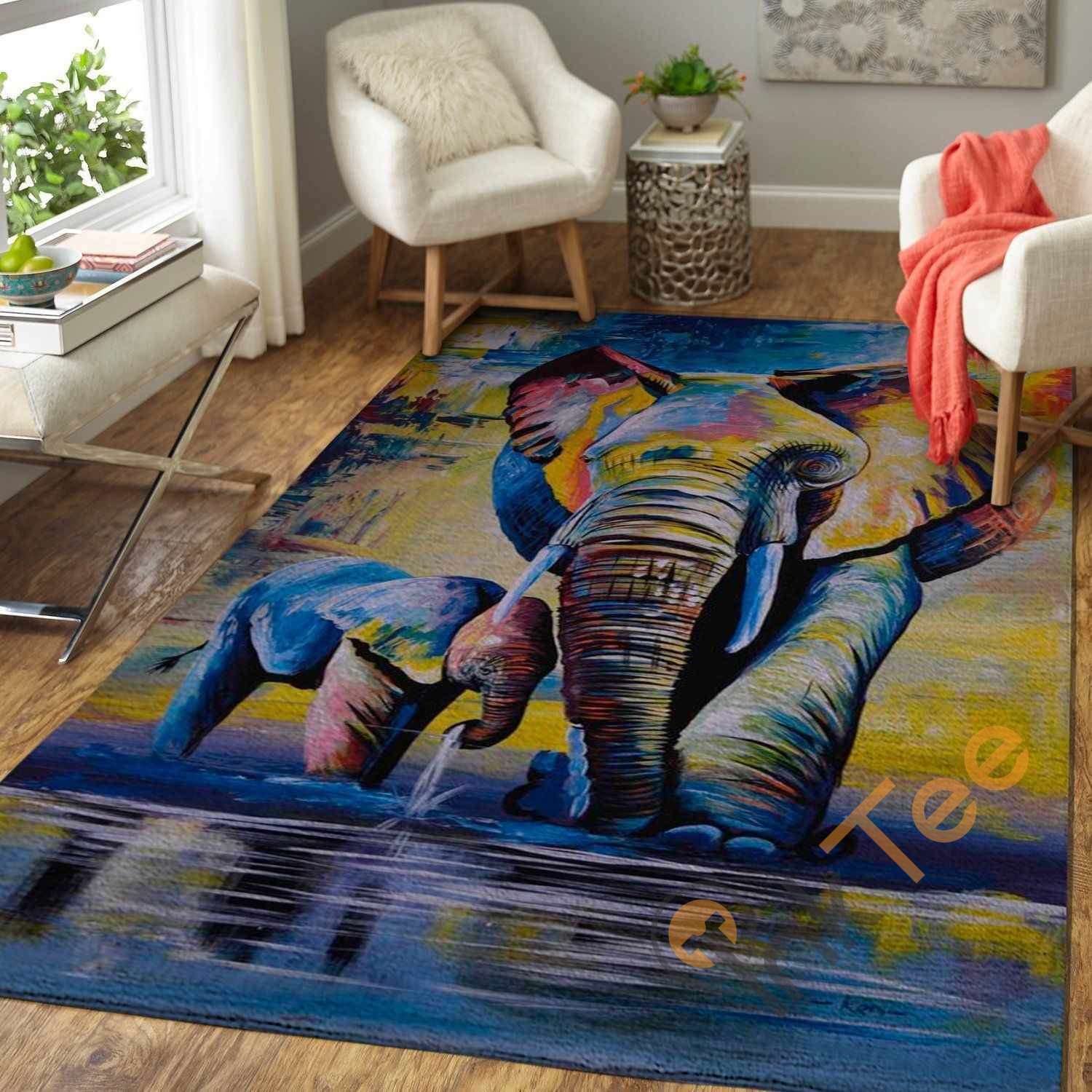 Mom And Baby Elephant Area Rug