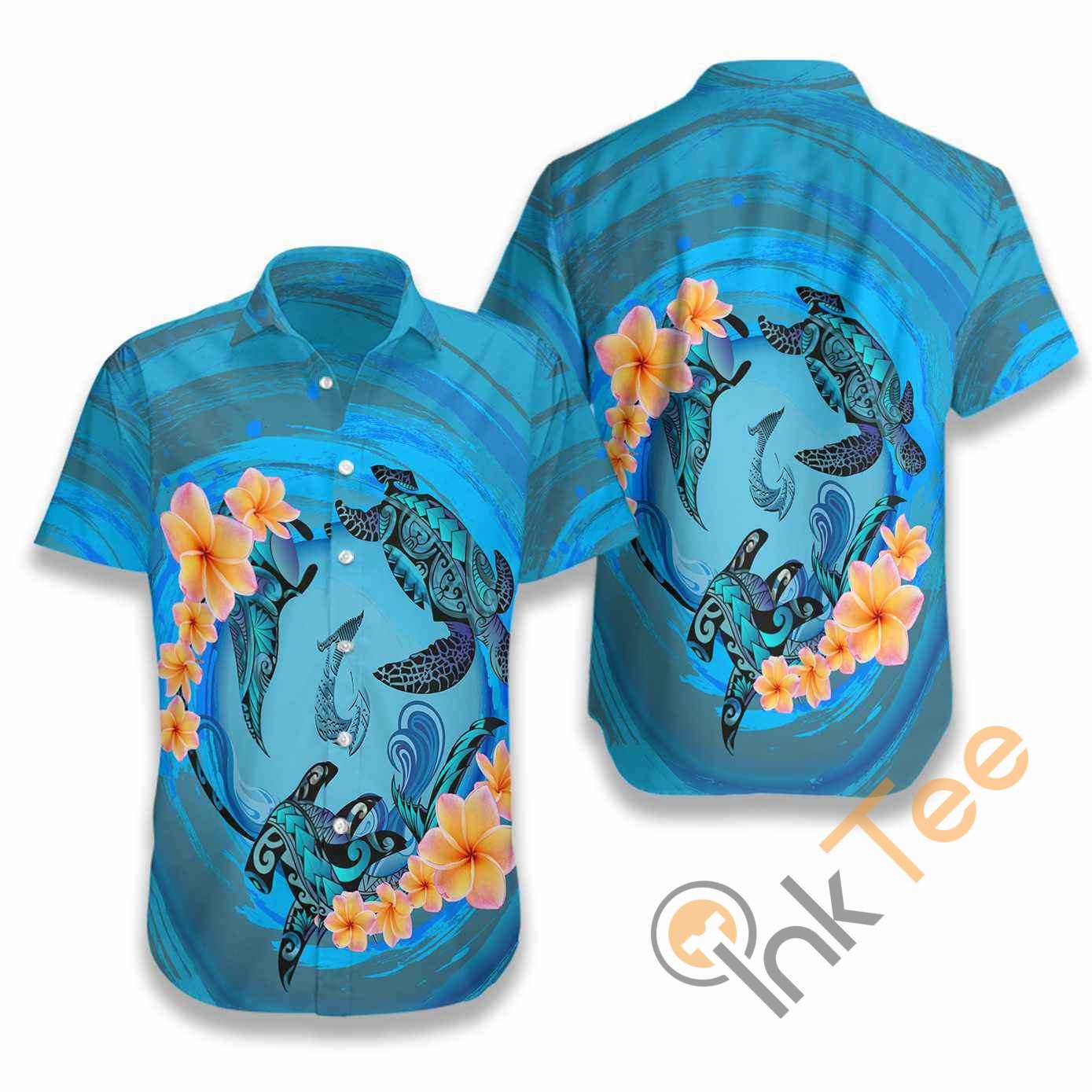 Marquesas Islands Blue Plumeria Animal Tattoo Hawaiian shirts