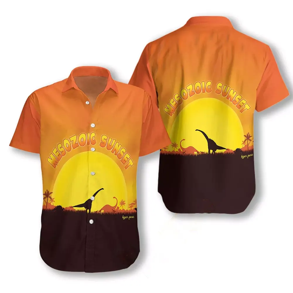 Mesozoic Sunset Dinosaur Hawaiian shirts