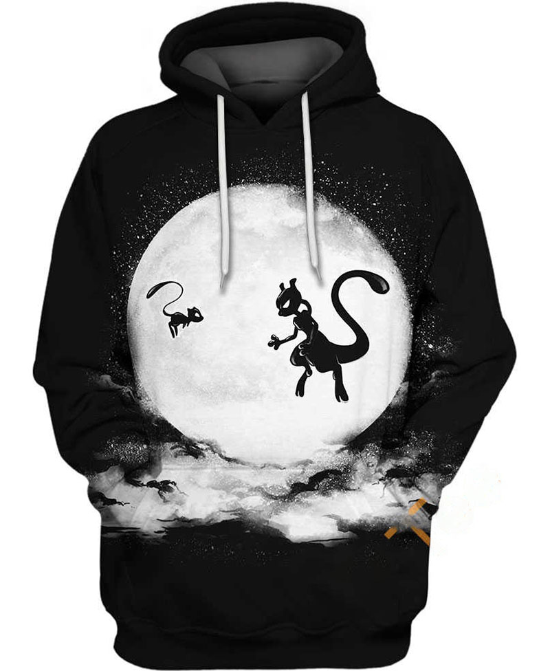 Mew And Mewtwo On Moon Hoodie 3D 2 Mew And Mewtwo On Moon Hoodie 3D