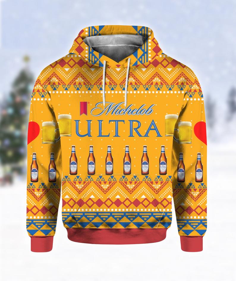 Michelob Ultra Beer Bottles Print Ugly Hoodie 3D 6 Michelob Ultra Beer Bottles Print Ugly Hoodie 3D