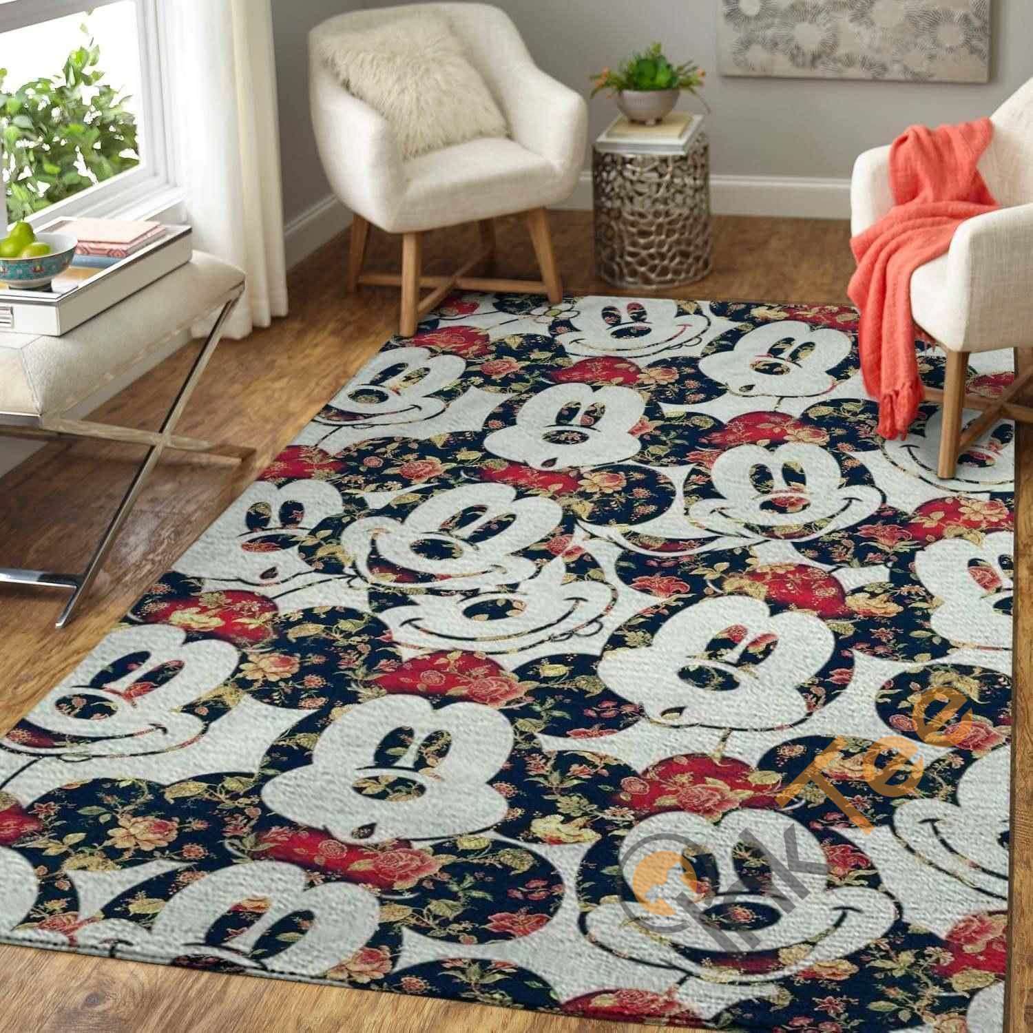 Floral Mickey Mouse Seamless Pattern Area Rug