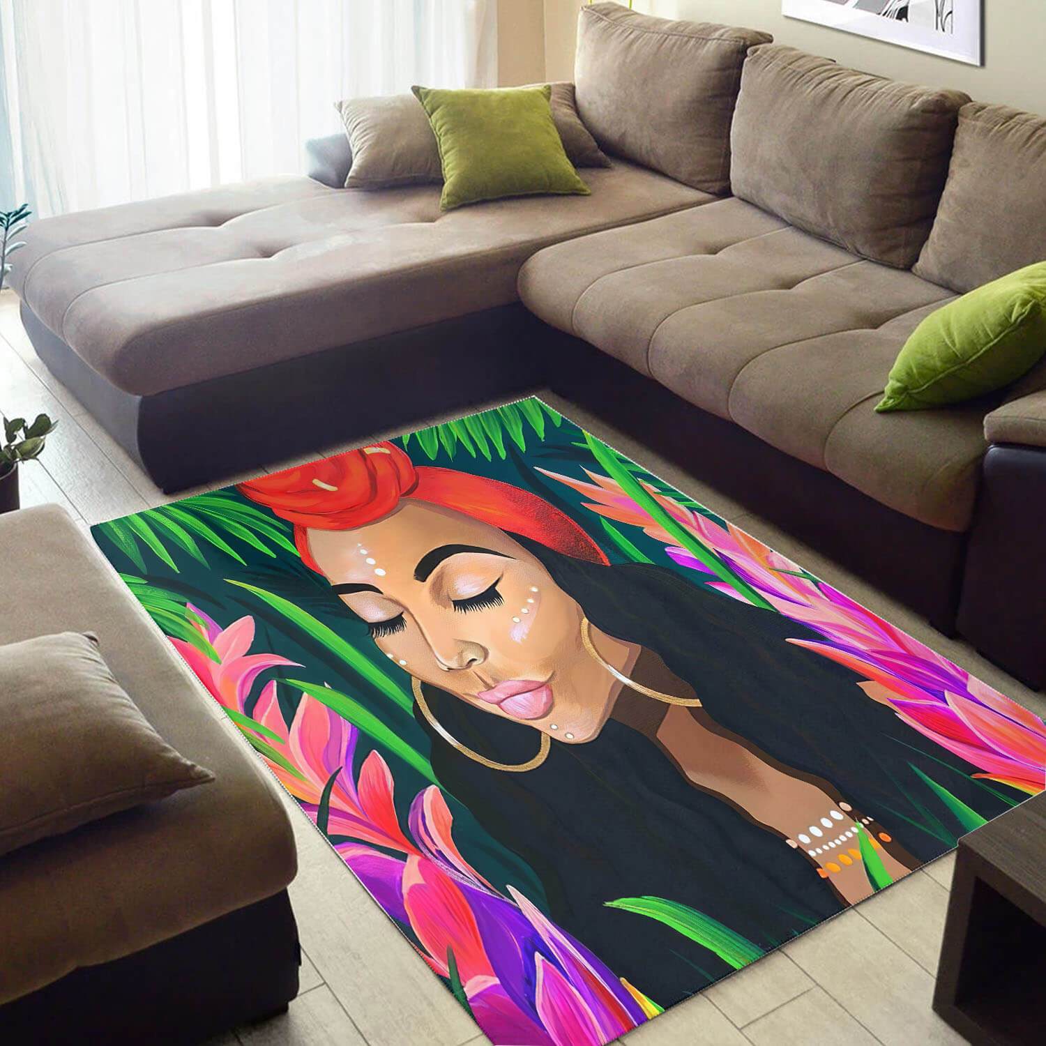Modern African Style Fancy Afro Woman Themed Carpet Rug 4 Modern African Style Fancy Afro Woman Themed Carpet Rug