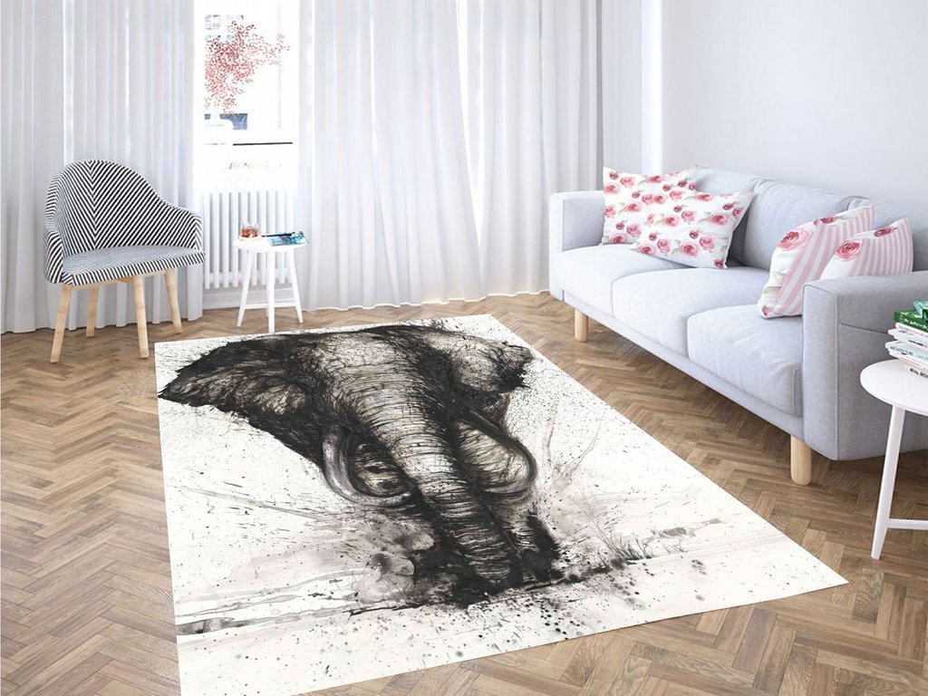 Monochromatic Giant Elephant Living Room Modern Rug
