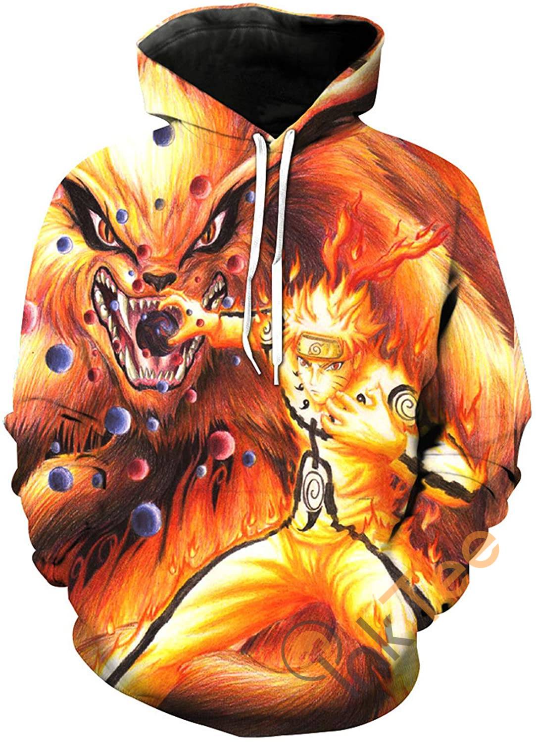 Naruto Print Pullover With Front Pocket Hoodie 3D