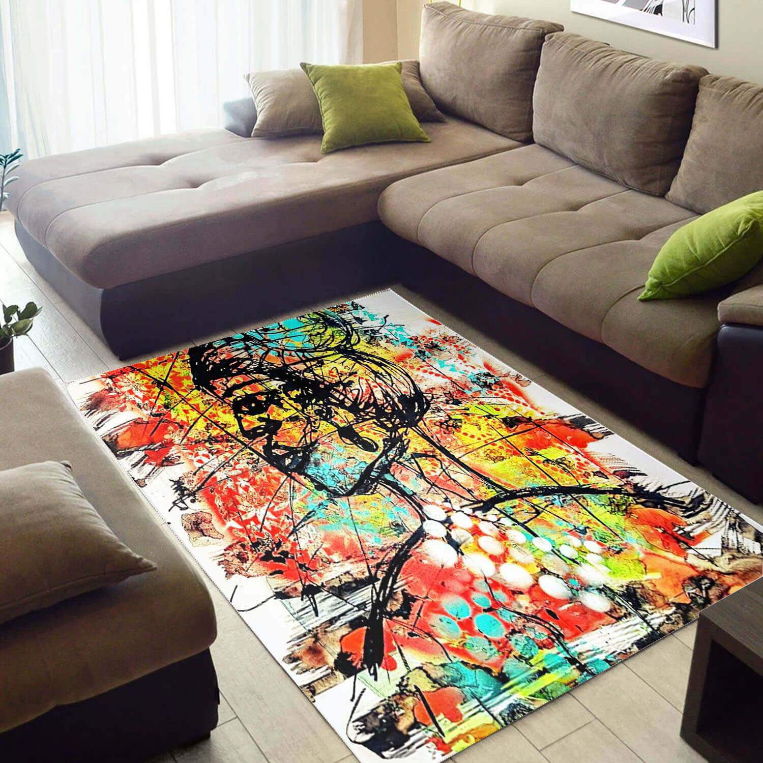 Melanin Girl Colourful Splat Design Floor Rug