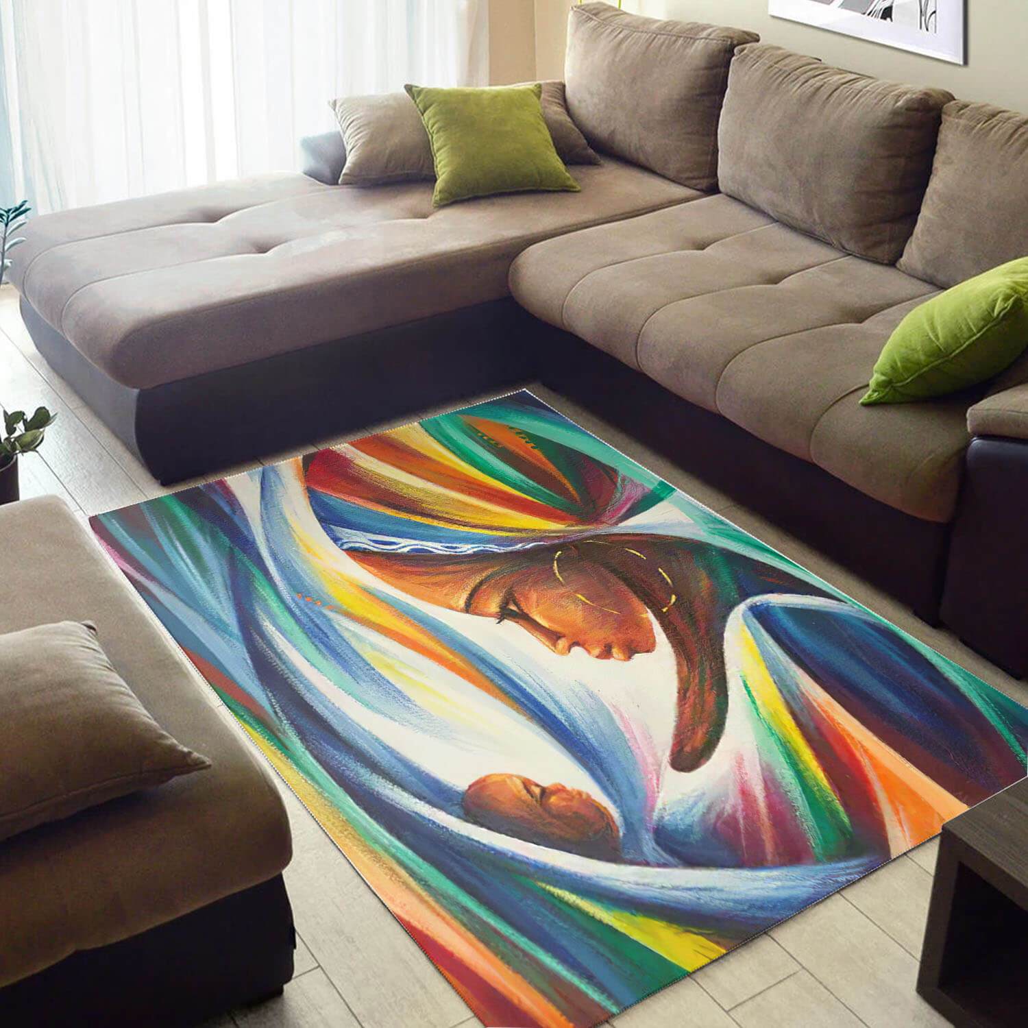 Abstract Artwork of Black Mother and Child Bond Home Rug