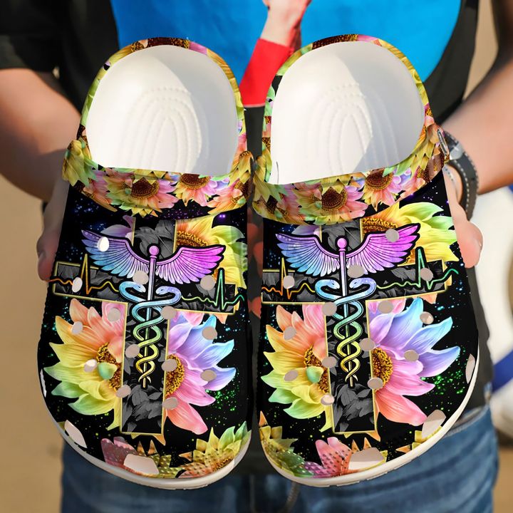 Nurse Caduceus Sunflower Crocs Clog Shoes