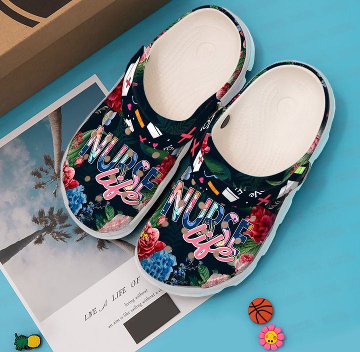 Nurse Floral Life Crocs Clog Shoes 6 Nurse Floral Life Crocs Clog Shoes