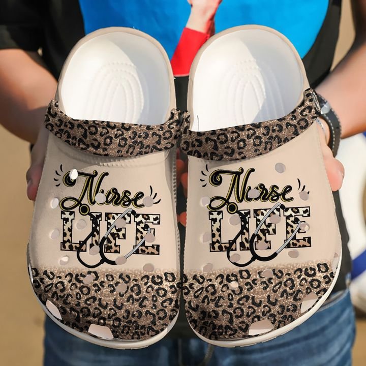 Nurse Nursing Life Cheetah Crocs Clog Shoes