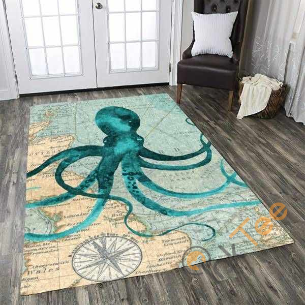Vintage Indigo Octopus Map Area Rug