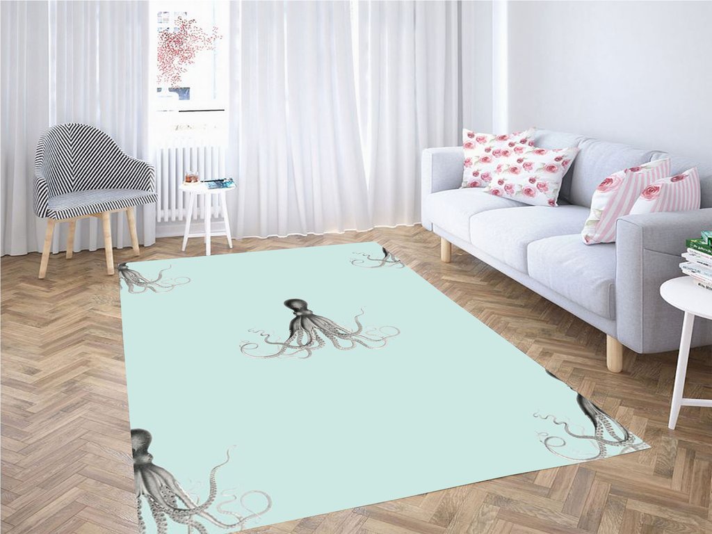 The Octopus Green Wallpaper Living Room Modern Rug