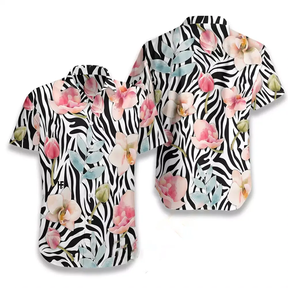 Orchid Zebra Watercolor Painting Art Hawaiian shirts