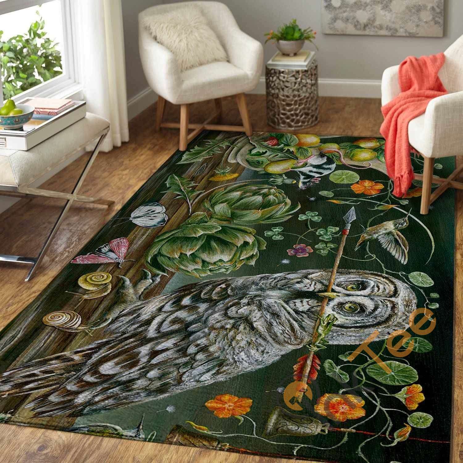 Owl With An Arrow Surrounded By Flowers Area Rug