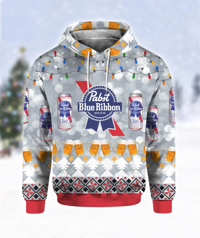Pabst Blue Ribbon Beer Print Ugly Hoodie 3D