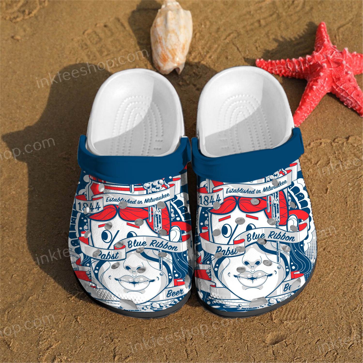 Pabst Blue Ribbon Crocs Clog Shoes 6 Pabst Blue Ribbon Crocs Clog Shoes