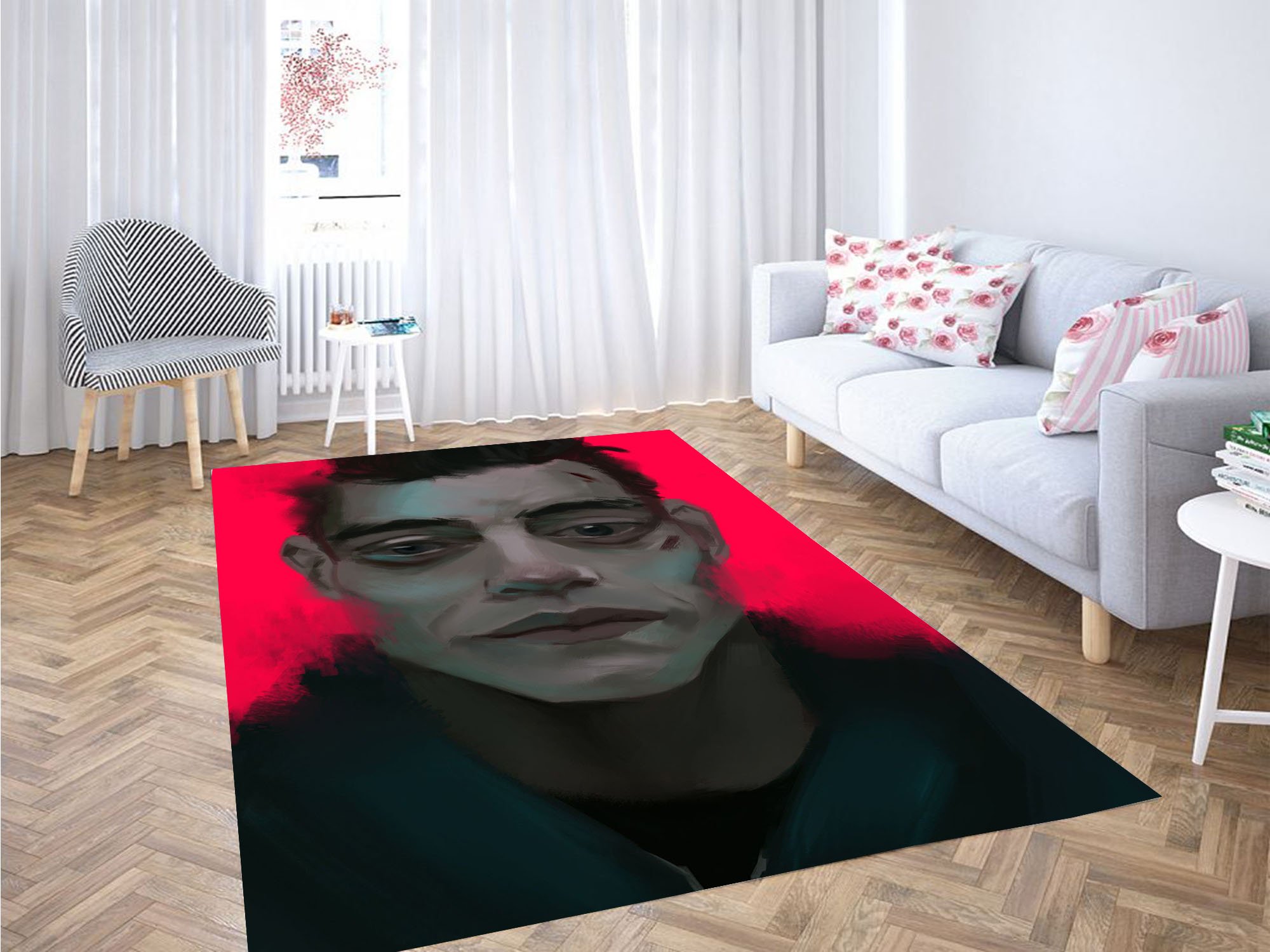 Painting Of Rami Malek Mr Robot Carpet Rug 2 Painting Of Rami Malek Mr Robot Carpet Rug