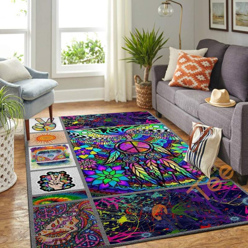 Peace Sign In Dreamcatcher & Colourful Hippie Pattern Soft Livingroom Carpet Highlight For Home Giftforher Rug 6 Peace Sign In Dreamcatcher & Colourful Hippie Pattern Soft Livingroom Carpet Highlight For Home Giftforher Rug