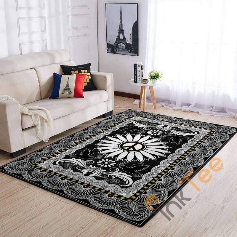 Peace Sign In The Sunflower Black&white Hippie Soft Livingroom Carpet Highlight For Home Madala Lover Gift Rug 12 Peace Sign In The Sunflower Black&white Hippie Soft Livingroom Carpet Highlight For Home Madala Lover Gift Rug