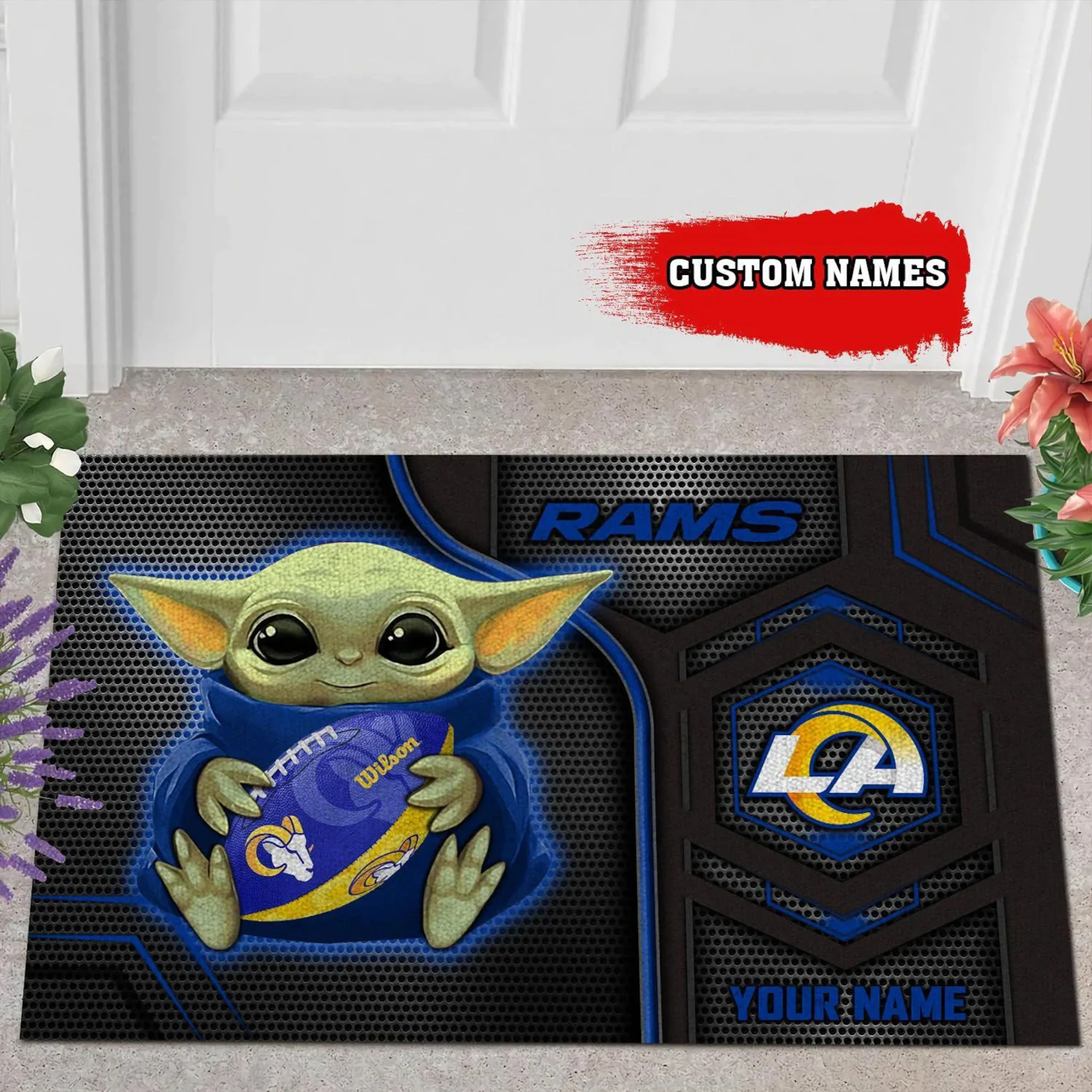 Personalized Baby Yoda NFL Doormat