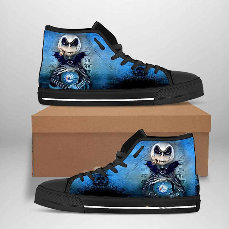 Philadelphia 76ers Nba Basketball Jack Skellington High Top Shoes 9 Philadelphia 76ers Nba Basketball Jack Skellington High Top Shoes