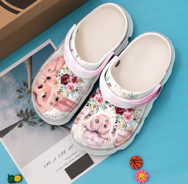 Pig Floral Crocs Clog Shoes