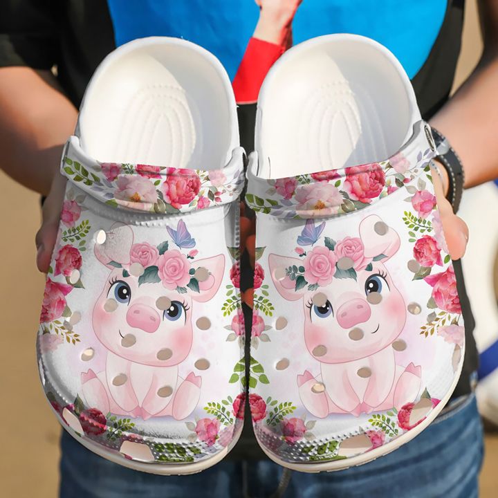 Pig Floral Crocs Clog Shoes