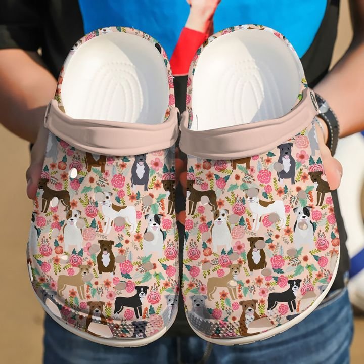Pitbull Pitbulls Floral Crocs Clog Shoes