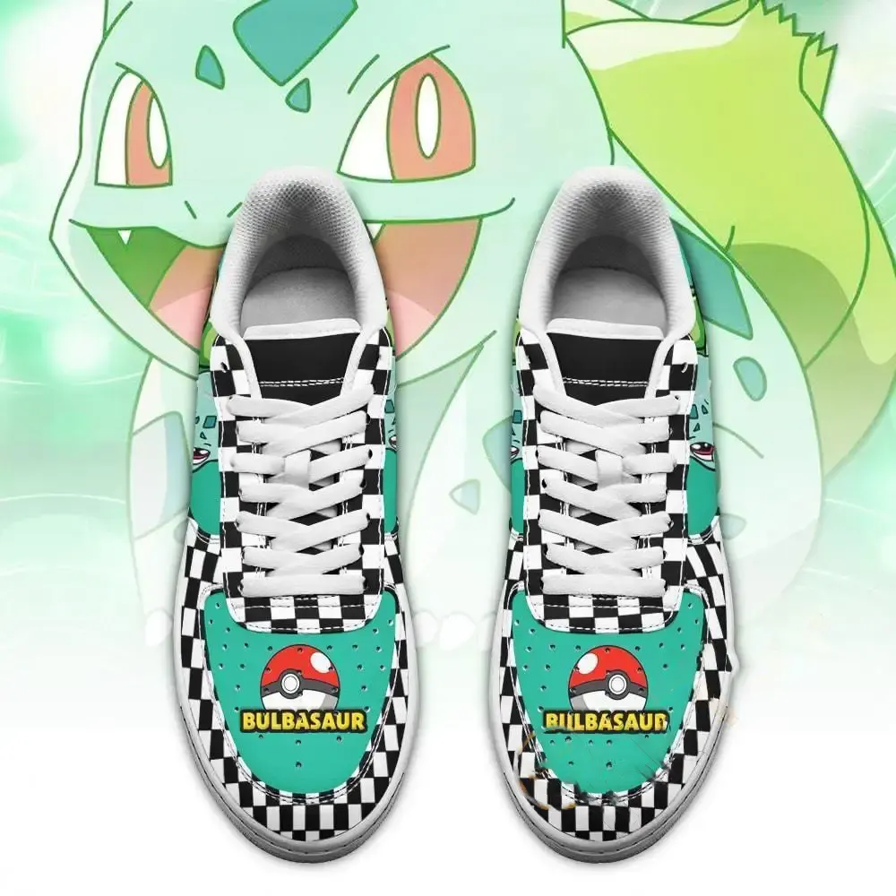 Poke Bulbasaur Checkerboard Custom Nike Air Force Shoes