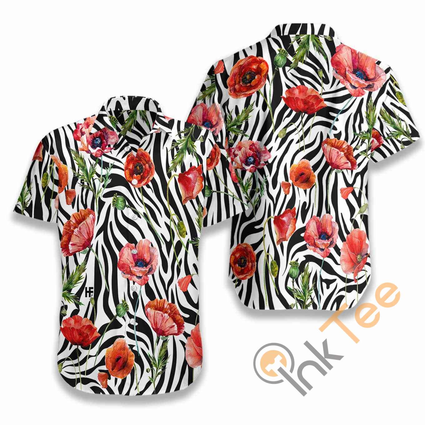 Poppy Zebra Watercolor Painting Art Hawaiian shirts