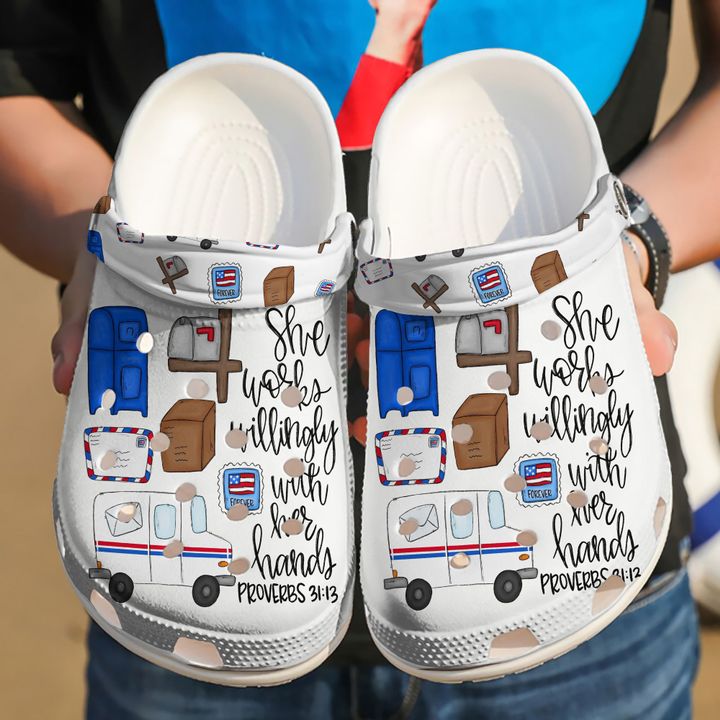 Postal Worker She Works Willingly With Her Hands Crocs Clog Shoes