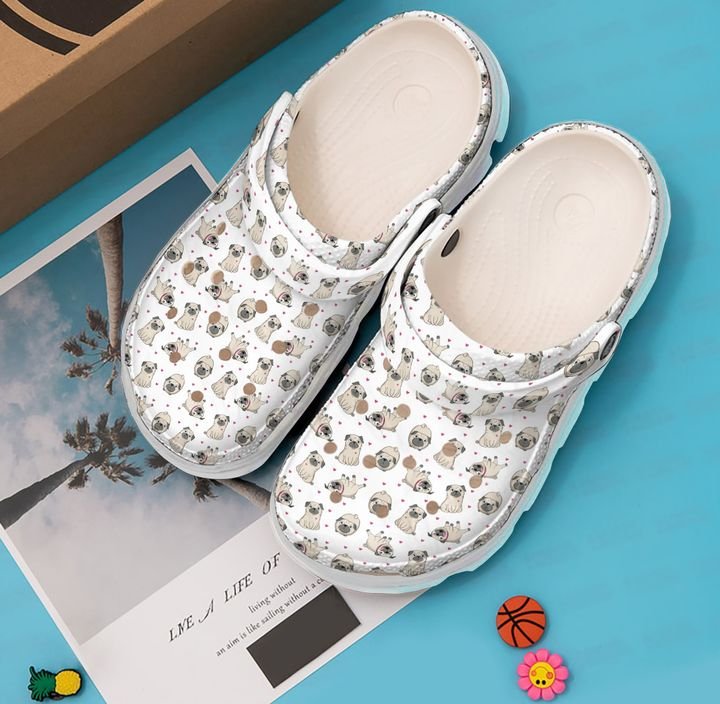 Pug And Heart Crocs Clog Shoes