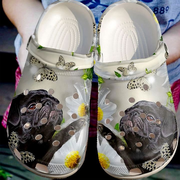 Pug Daisy Crocs Clog Shoes
