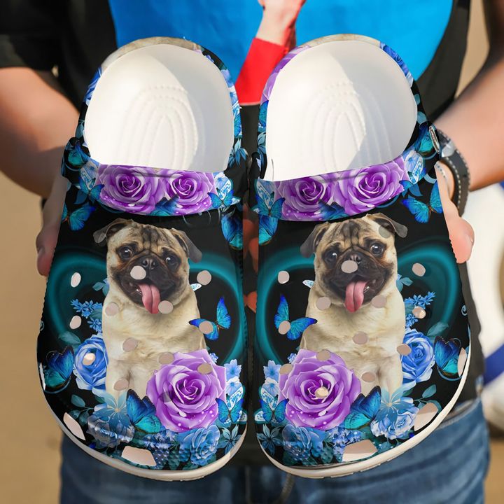 Pug Flowers Pub Crocs Clog Shoes