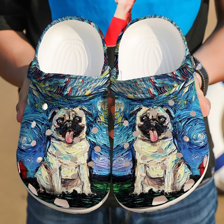 Pug Starry Night Crocs Clog Shoes 10 Pug Starry Night Crocs Clog Shoes
