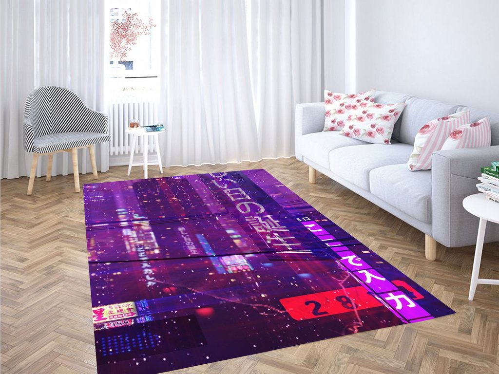 Purple City Cyberpunk Living Room Modern Carpet Rug 2 Purple City Cyberpunk Living Room Modern Carpet Rug
