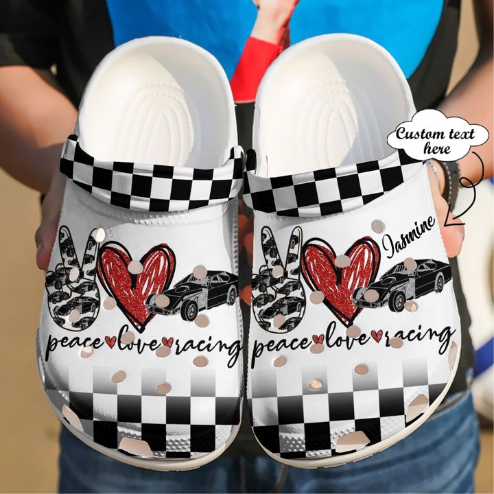 Racing Personalized Peace Love Crocs Clog Shoes