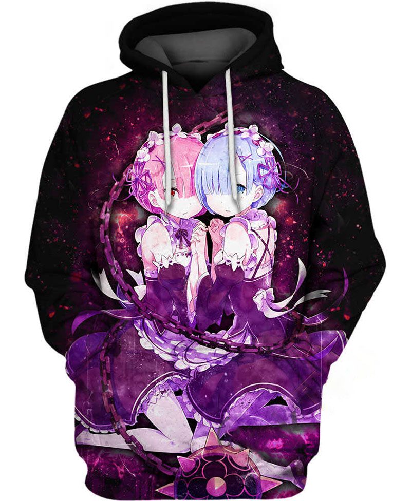 Re:zero Ram & Rem Hoodie 3D 13 Re:zero Ram & Rem Hoodie 3D