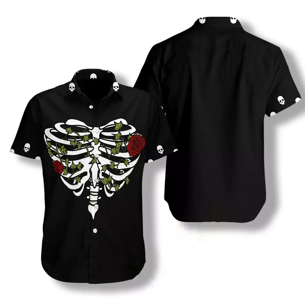 Rib Cage Heart Style With Rose Goth Hawaiian shirts 7 Rib Cage Heart Style With Rose Goth Hawaiian shirts